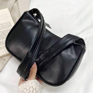 Black faux leather shoulder bag with ribbon detail | NWT | Y2K 90s vibes